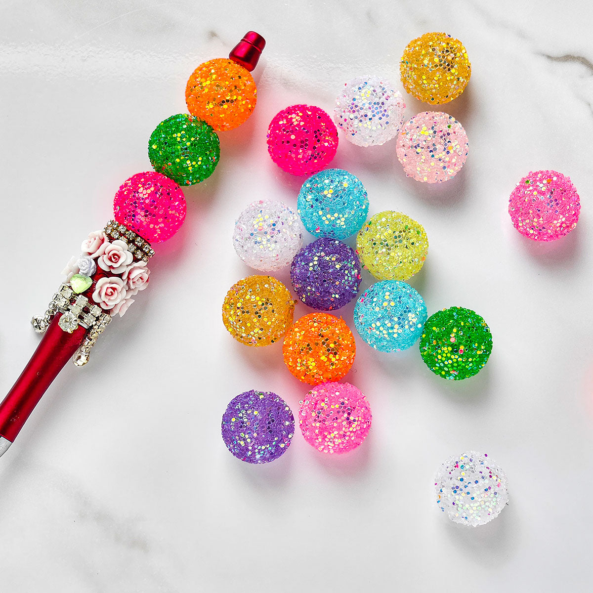 AA007 15pc / bag Wholesales Gumball Sequin Rhinestone Resin Ball Sugar Beads For Beadable Pen Chunky Bubblegum Necklace Bracelet Jewelry 20mm