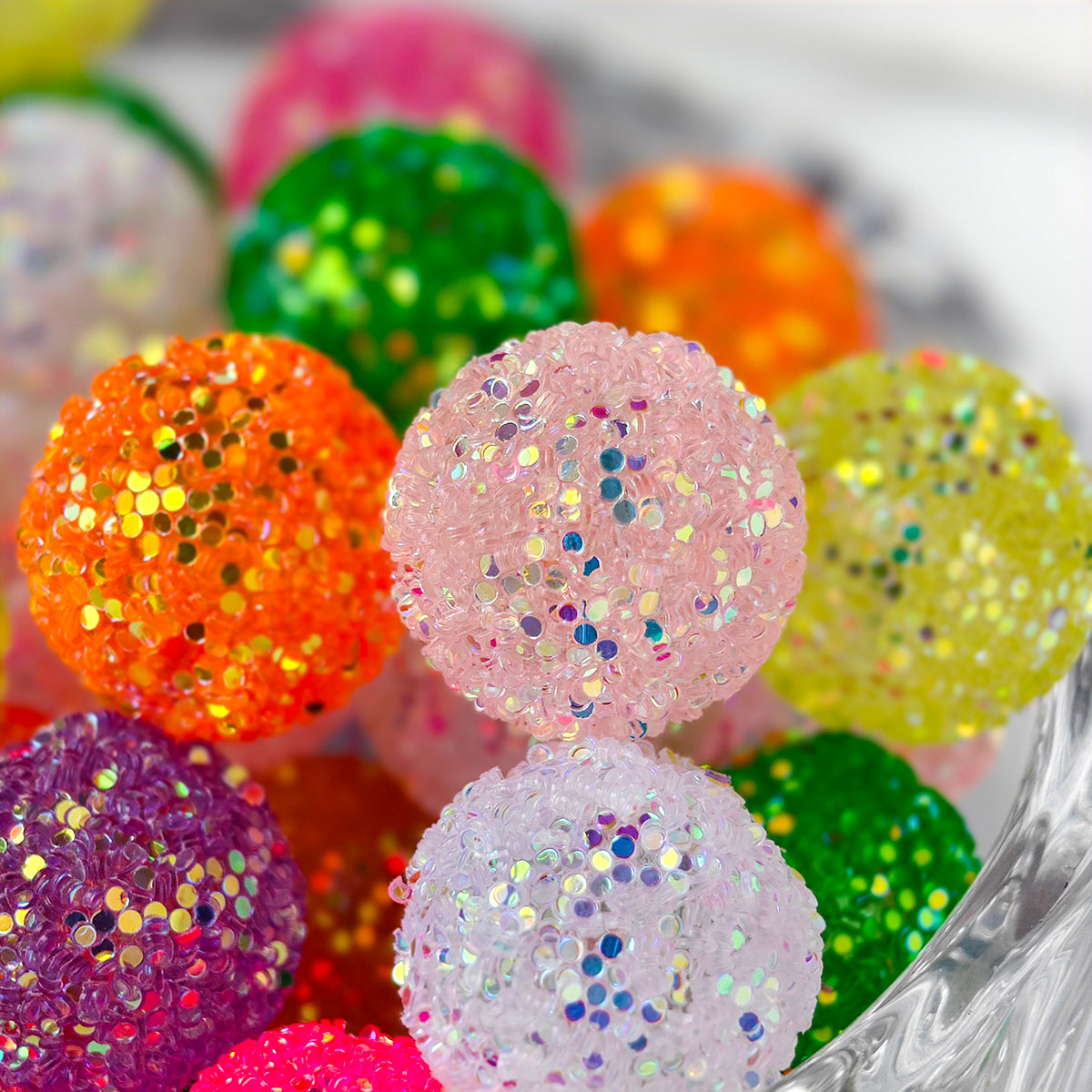 AA007 15pc / bag Wholesales Gumball Sequin Rhinestone Resin Ball Sugar Beads For Beadable Pen Chunky Bubblegum Necklace Bracelet Jewelry 20mm