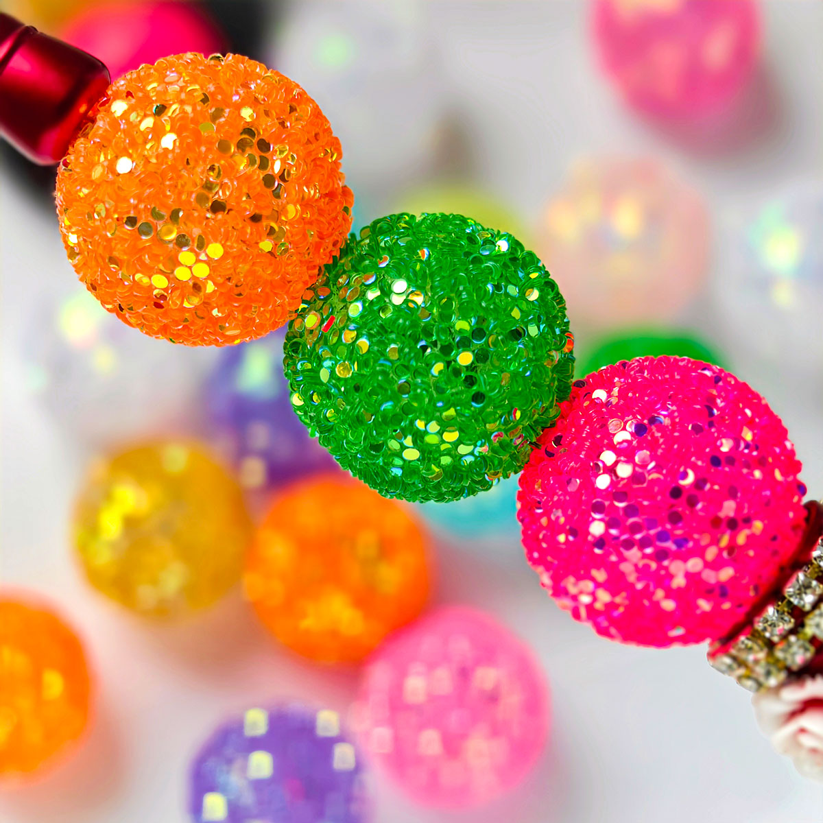 AA007 15pc / bag Wholesales Gumball Sequin Rhinestone Resin Ball Sugar Beads For Beadable Pen Chunky Bubblegum Necklace Bracelet Jewelry 20mm