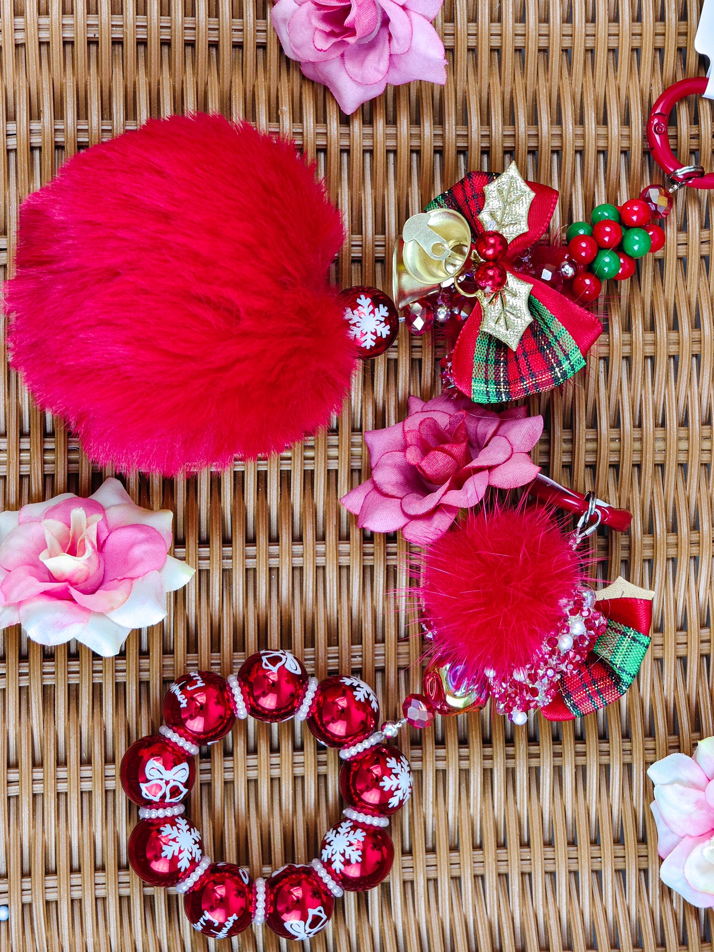 Christmas design phone chain hairball keychain handmade products