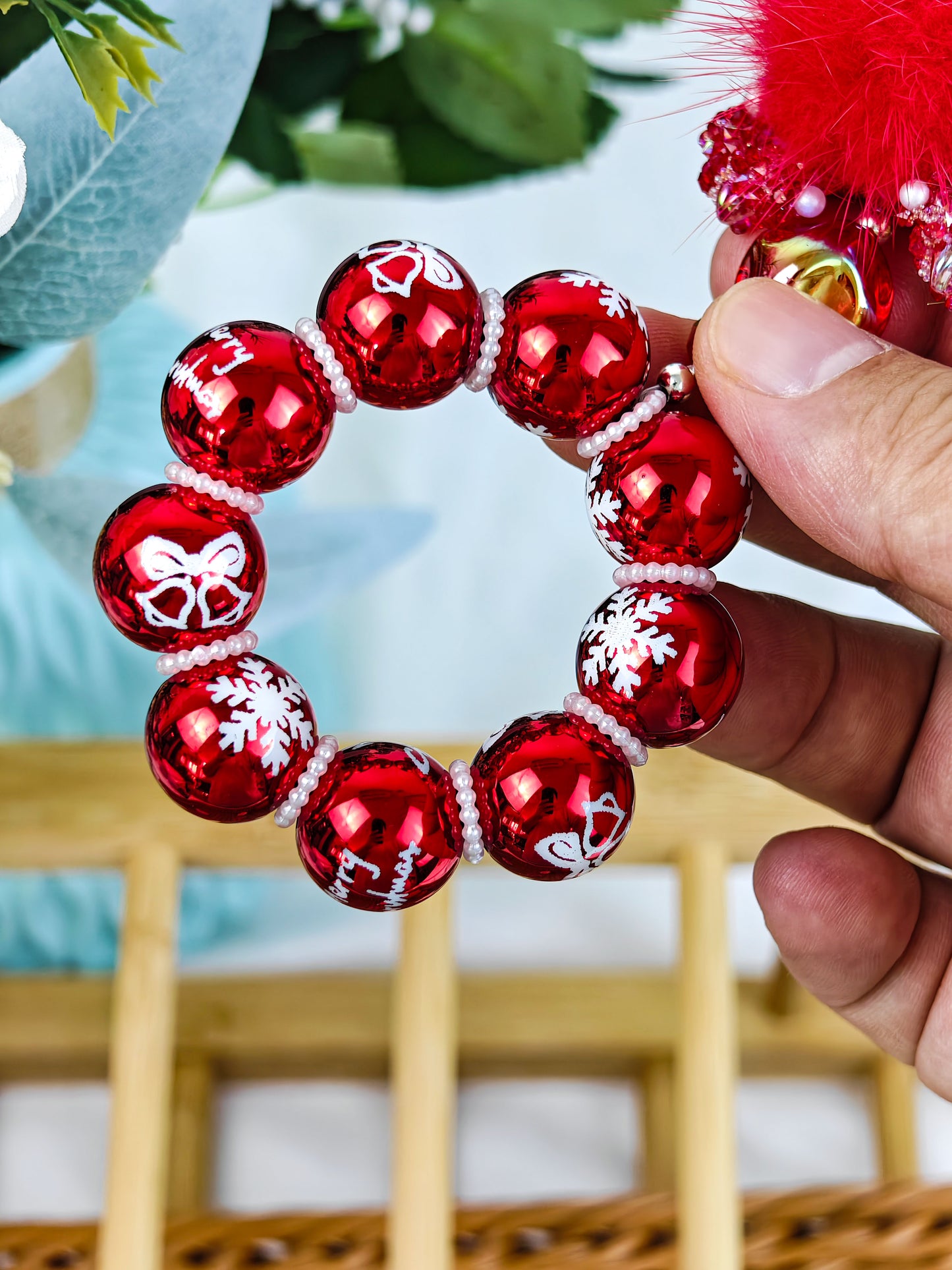Christmas design phone chain hairball keychain handmade products