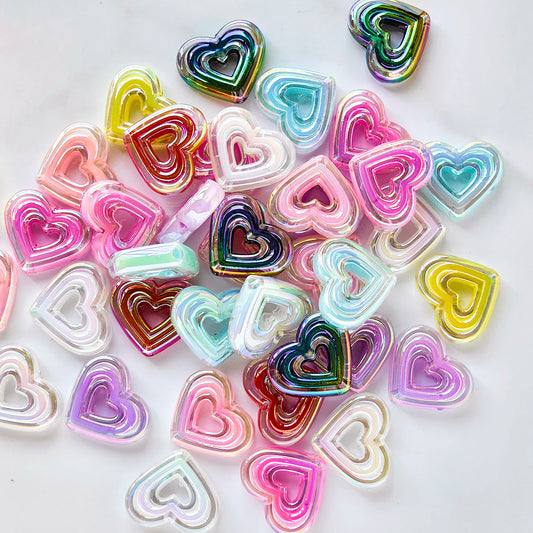 AA002 20pc / bag Acrylic Ab Color Heart-Shaped Diy Jewelry Beads, Random Colors, Great for Diy Pens ,Keychains