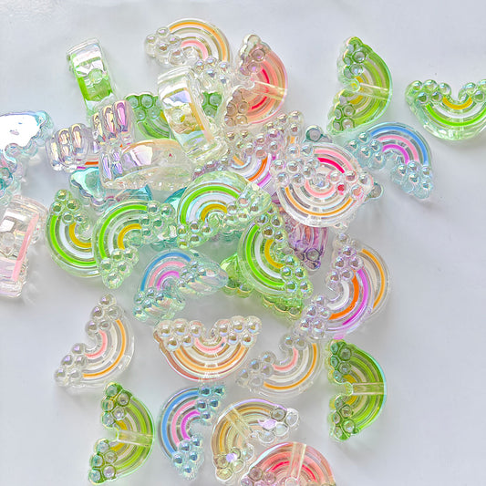 AA003 15pc / bag Acrylic Ab Color Heart-Shaped Diy Jewelry Beads, Random Colors, Great for Diy Pens ,Keychains