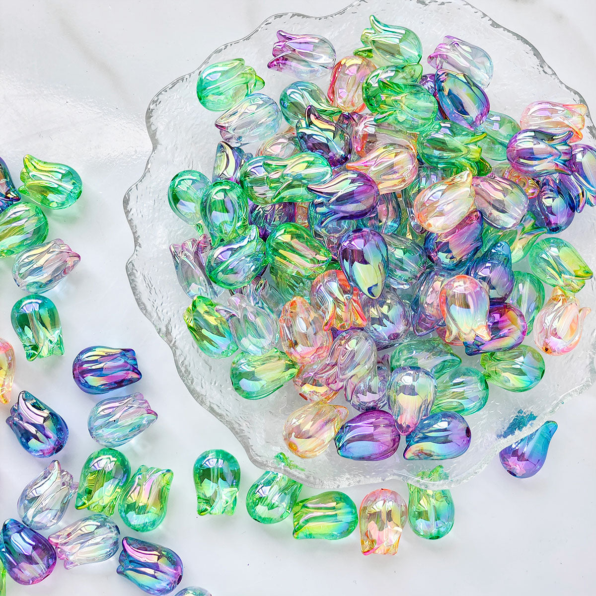 AA004 20pc / bag Acrylic Ab Color Transparent Beads With Big Stringing Hole For Diy Jewelry Making, Stamen shape