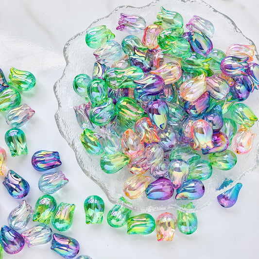 AA004 20pc / bag  Acrylic Ab Color Transparent Beads With Big Stringing Hole For Diy Jewelry Making, Stamen shape
