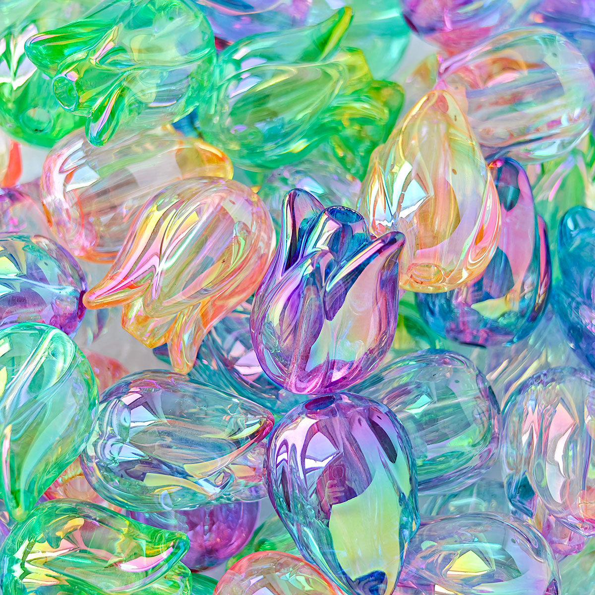 AA004 20pc / bag Acrylic Ab Color Transparent Beads With Big Stringing Hole For Diy Jewelry Making, Stamen shape