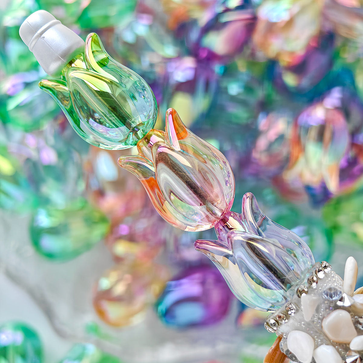 AA004 20pc / bag Acrylic Ab Color Transparent Beads With Big Stringing Hole For Diy Jewelry Making, Stamen shape
