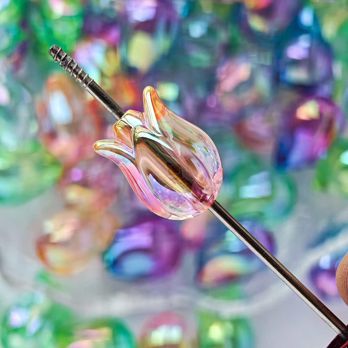 AA004 20pc / bag Acrylic Ab Color Transparent Beads With Big Stringing Hole For Diy Jewelry Making, Stamen shape