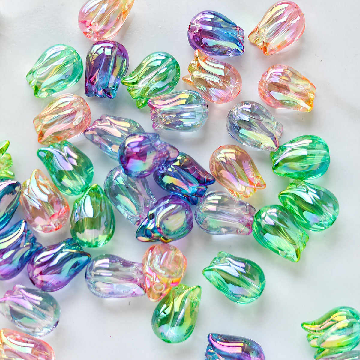 AA004 20pc / bag Acrylic Ab Color Transparent Beads With Big Stringing Hole For Diy Jewelry Making, Stamen shape