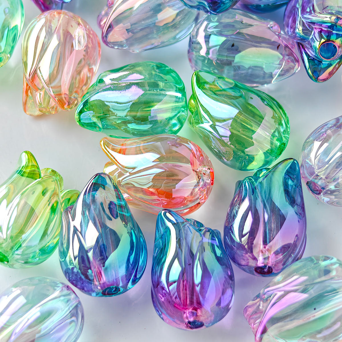 AA004 20pc / bag Acrylic Ab Color Transparent Beads With Big Stringing Hole For Diy Jewelry Making, Stamen shape