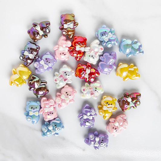 AA019  15pc/bag  Happy Bow Bear Acrylic Beads, Multi-Color Mixed Pack, Suitable For DIY Mobile Phone Charms, Keychains And Decorative Pens