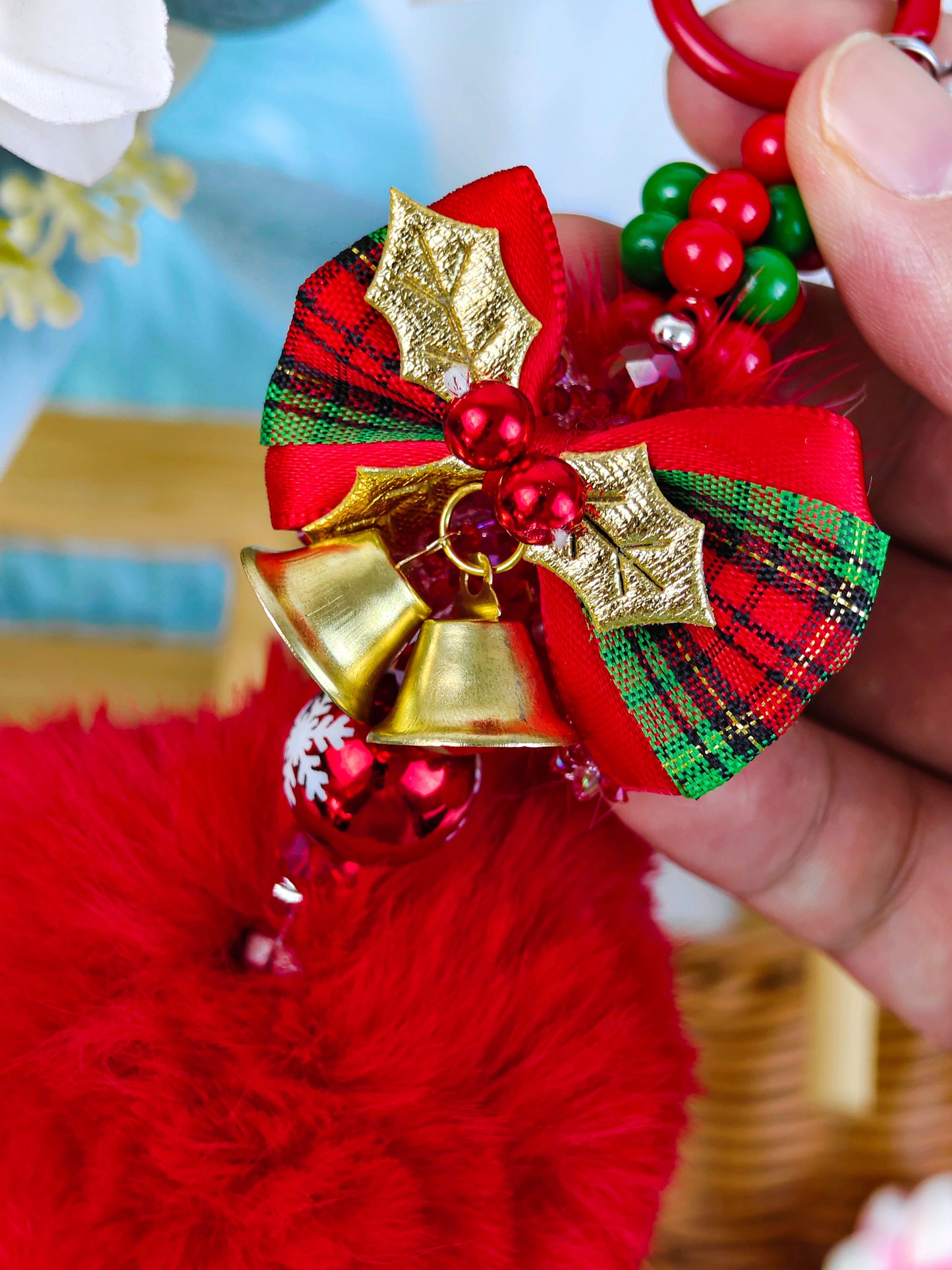 Christmas design phone chain hairball keychain   handmade products