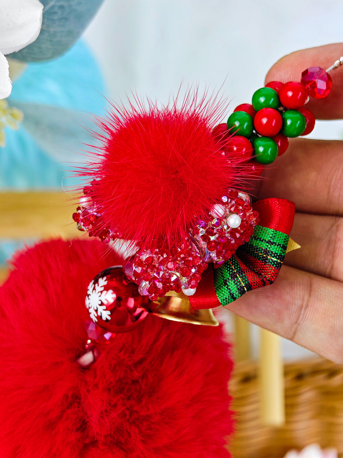 Christmas design phone chain hairball keychain   handmade products