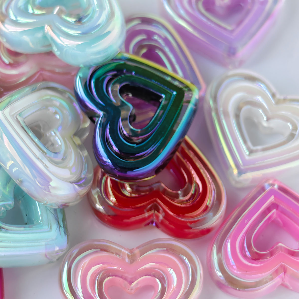 AA002 20pc / bag Acrylic Ab Color Heart-Shaped Diy Jewelry Beads, Random Colors, Great for Diy Pens ,Keychains