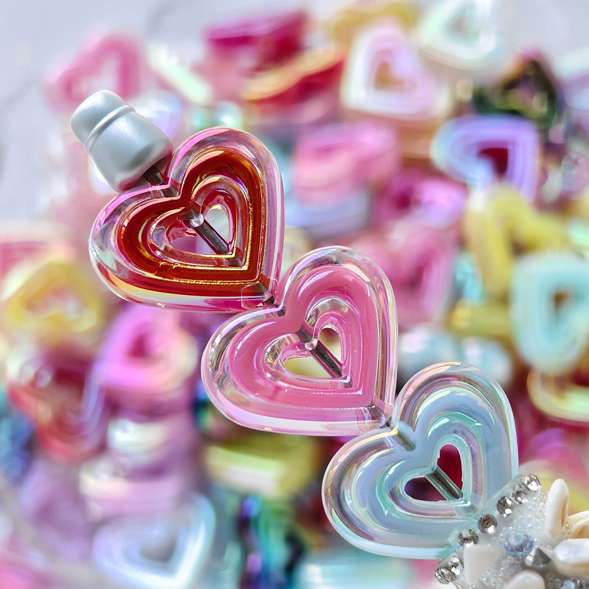 AA002 20pc / bag Acrylic Ab Color Heart-Shaped Diy Jewelry Beads, Random Colors, Great for Diy Pens ,Keychains