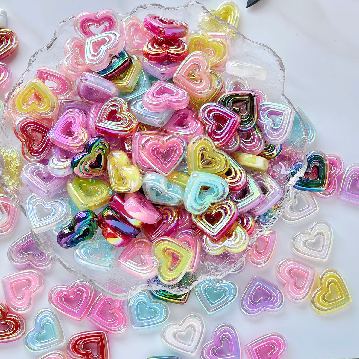 AA002 20pc / bag Acrylic Ab Color Heart-Shaped Diy Jewelry Beads, Random Colors, Great for Diy Pens ,Keychains