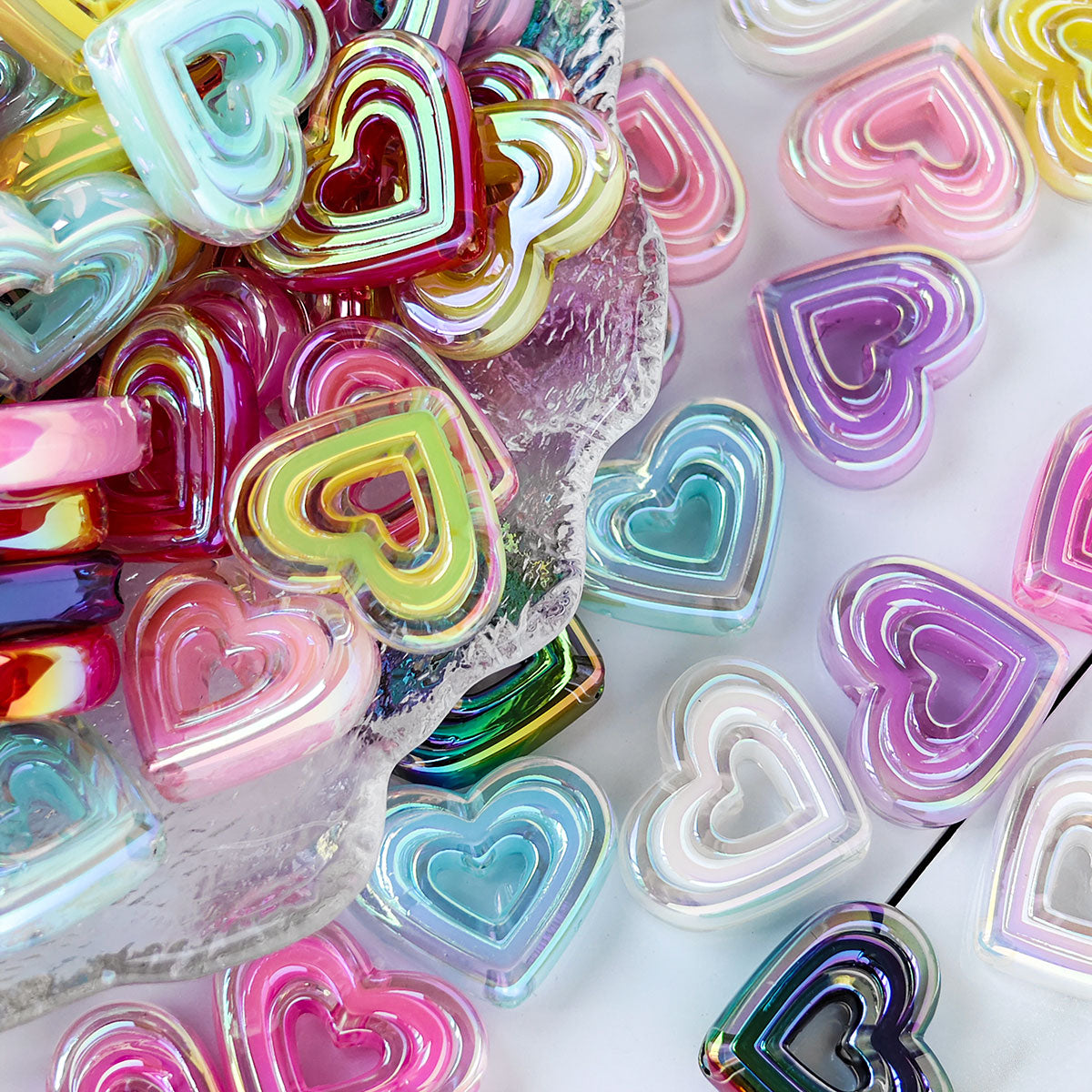 AA002 20pc / bag Acrylic Ab Color Heart-Shaped Diy Jewelry Beads, Random Colors, Great for Diy Pens ,Keychains